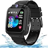 Kesasohe Smartwatch Kinder mit GPS und SIM, Kinder Smartwatch mit Telefon SOS IP68 Wasserdicht Spiel Kamera Fackel Wecker Touchscreen,Weihnachten Geschenk für Jungen Mädchen Student